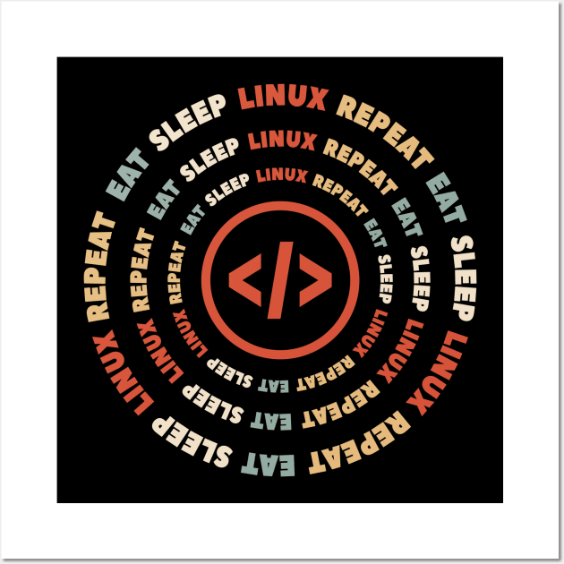 Linux - Retro - Eat Sleep Linux Repeat Wall Art by CoolTeez